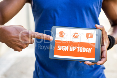 Composite image of orange sign up today