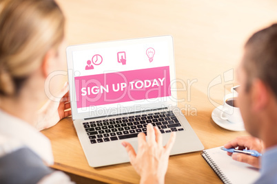 Composite image of pink sign up today
