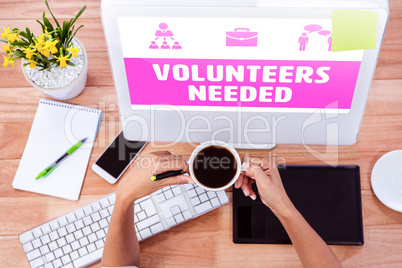 Composite image of yellow volunteers needed
