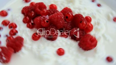 dessert with cottage cheese, cream and berries