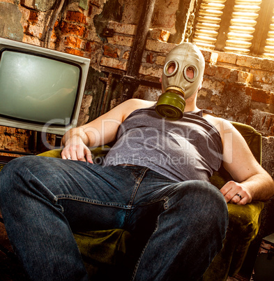 man in a gas mask