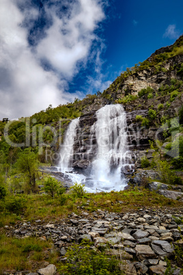 Beautiful Nature Norway natural landscape. Waterfall Norway.