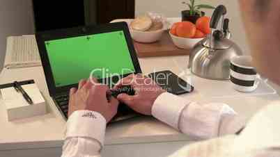 Green Screen Business Man Businessman Manager Working Typing Laptop Computer