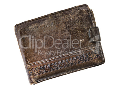 old leather wallet isolated on a white background