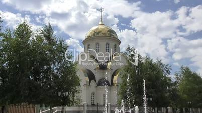 The Orthodox Church on the background of the fountain