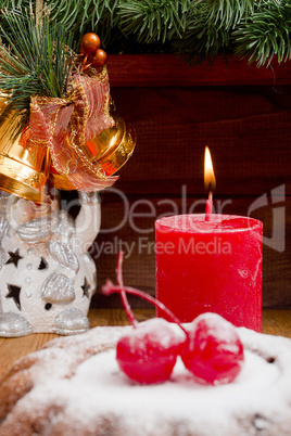 New Year candle with Christmas pudding