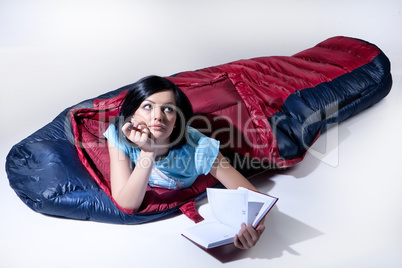 Young Woman In The Sleeping BAg
