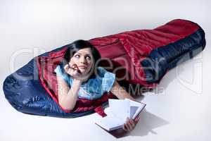 Young Woman In The Sleeping BAg