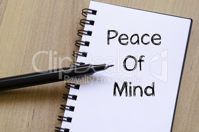 Peace of mind write on notebook