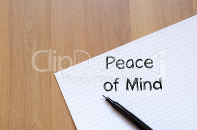 Peace of mind write on notebook