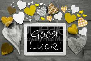 Black And White Chalkbord, Many Yellow Hearts, Good Luck
