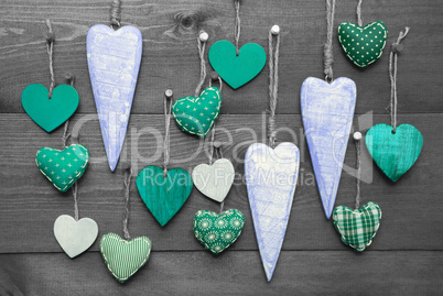 Turquoise Hearts For Valentines Daecoration, Black And White Image