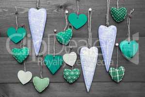 Turquoise Hearts For Valentines Daecoration, Black And White Image