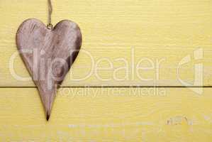 One Heart With Copy Space, Yellow Wooden Background