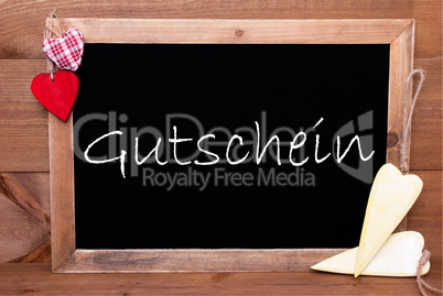 One Chalkbord, Red And Yellow Hearts, Gutschein Means Voucher