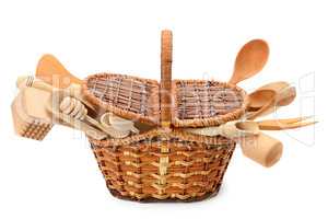 Wooden cooking utensils isolated on a white background