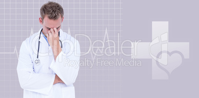 Composite image of male doctor suffering from headache