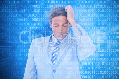 Composite image of  stressed businessman getting a headache