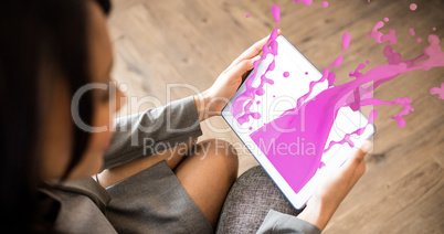 Composite image of pink paint splashes and drops