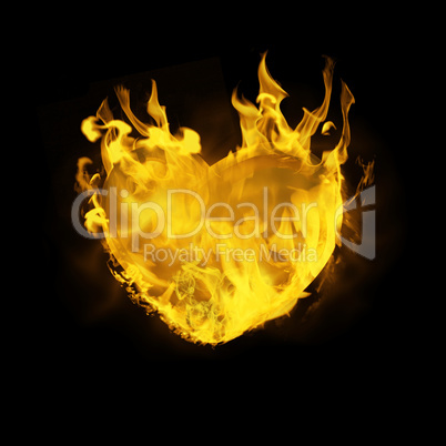 Composite image of heart in fire