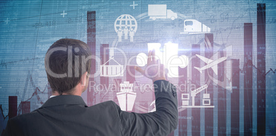 Composite image of businessman pointing with his fingers