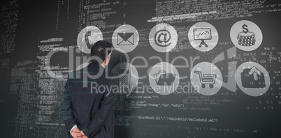 Composite image of mature businessman looking and considering