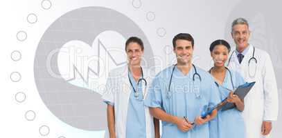 Composite image of portrait of confident medical team