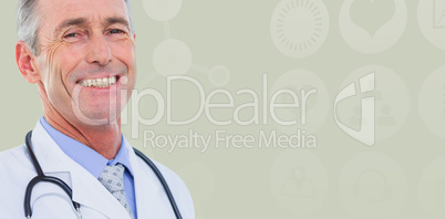 Composite image of portrait of male doctor smiling