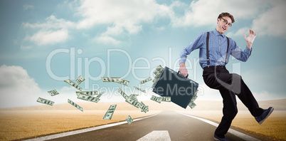 Composite image of running businessman