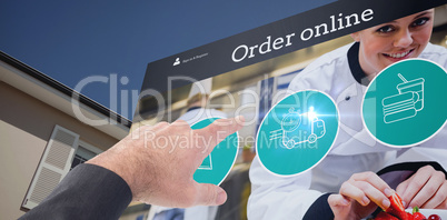 Composite image of businessman pointing with his finger