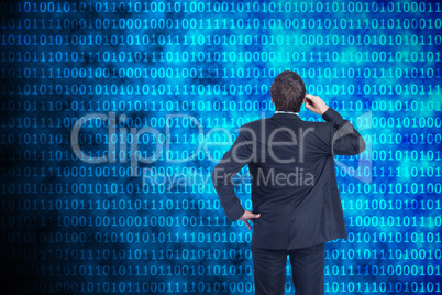 Composite image of thinking businessman scratching head