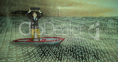 Composite image of businessman in boat