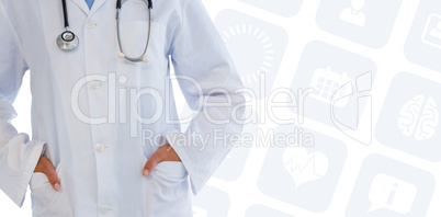 Composite image of female doctor standing with hands in pocket