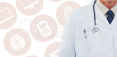 Composite image of doctor wearing lab coat