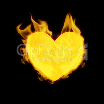 Composite image of filled heart with fire