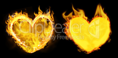 Composite image of heart in fire