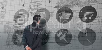Composite image of mature businessman looking and considering