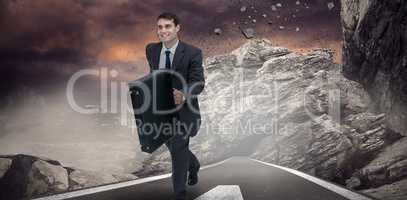 Composite image of smiling businessman in a hurry