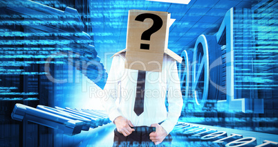 Composite image of anonymous businessman with hands in waistband