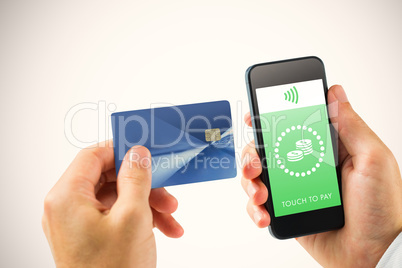 Composite image of hand holding smartphone Composite image of hand holding smartphone