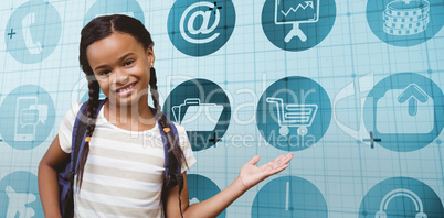 Composite image of portrait of a girl showing hand gesture