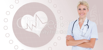 Composite image of portrait of smiling female doctor