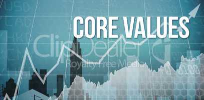 Core values against cityscape stencil design