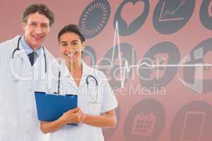 Composite image of happy doctors looking at camera