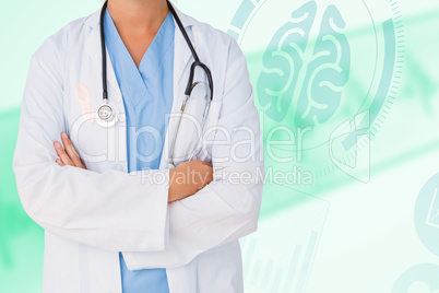 Composite image of doctor with arms crossed