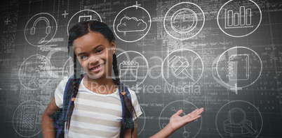 Composite image of portrait of a girl showing hand gesture