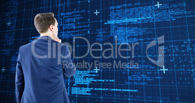 Composite image of wear view of businessman thinking