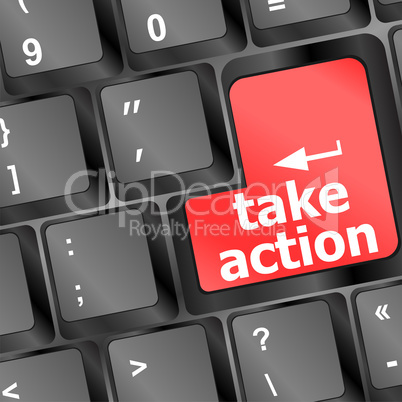 Take action red key on a computer keyboard, business concept vector illustration