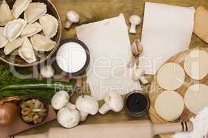 Ingredients for cooking dumplings with mushrooms