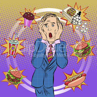Fast food man unhealthy diet panic